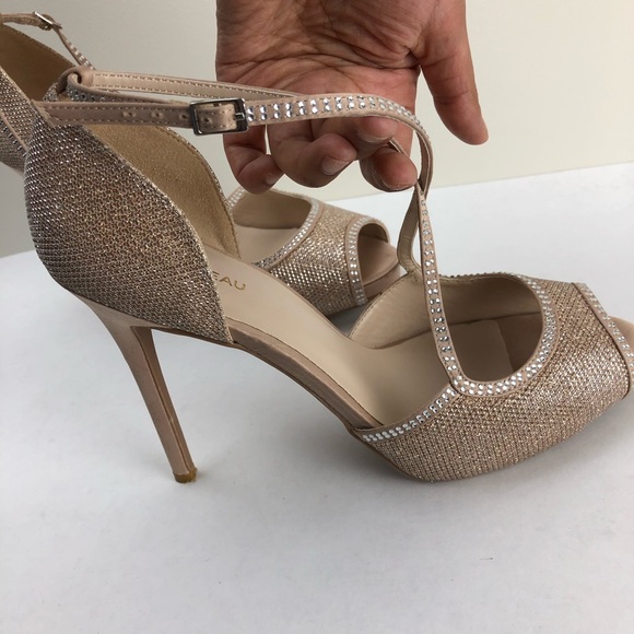Le Chateau Nude Glitter Ankle Strap Heels - Picture 7 of 10